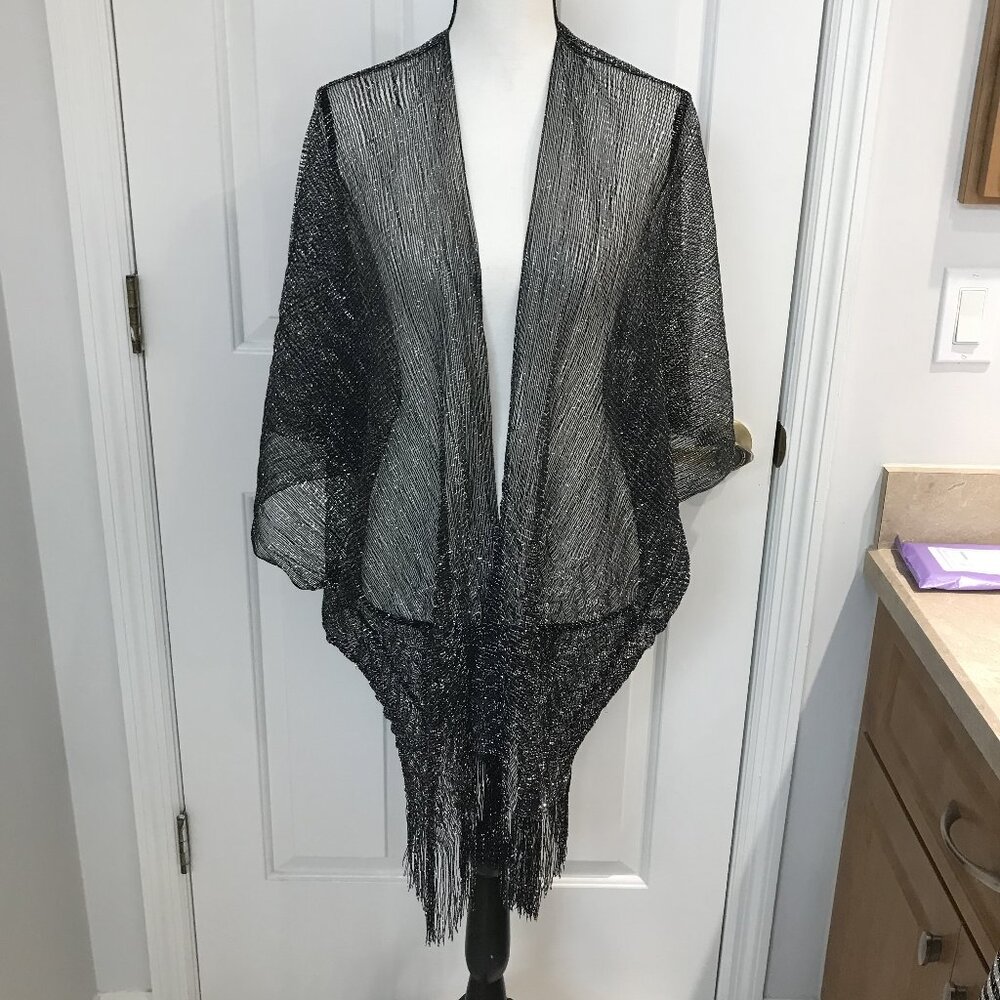 Black & Silver Shining Cover Up with Tassel OS
